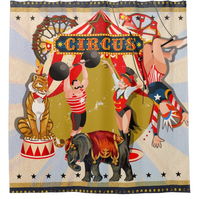Vintager Retro-Circus Duschvorhang (Vorderseite)