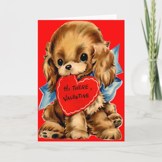 Vintager Retro Cockerspaniel-WelpeValentine Feiertagskarte (Vorderseite)