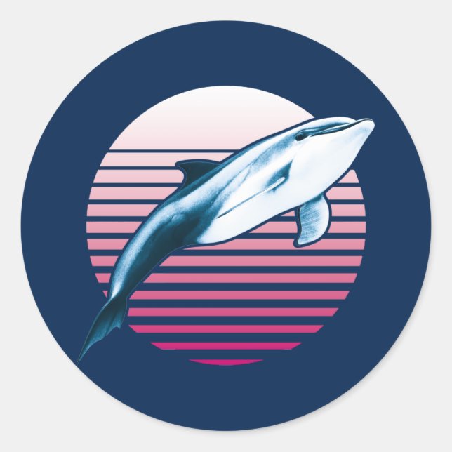 Vintager Retro-Dolphin Runder Aufkleber (Vorderseite)