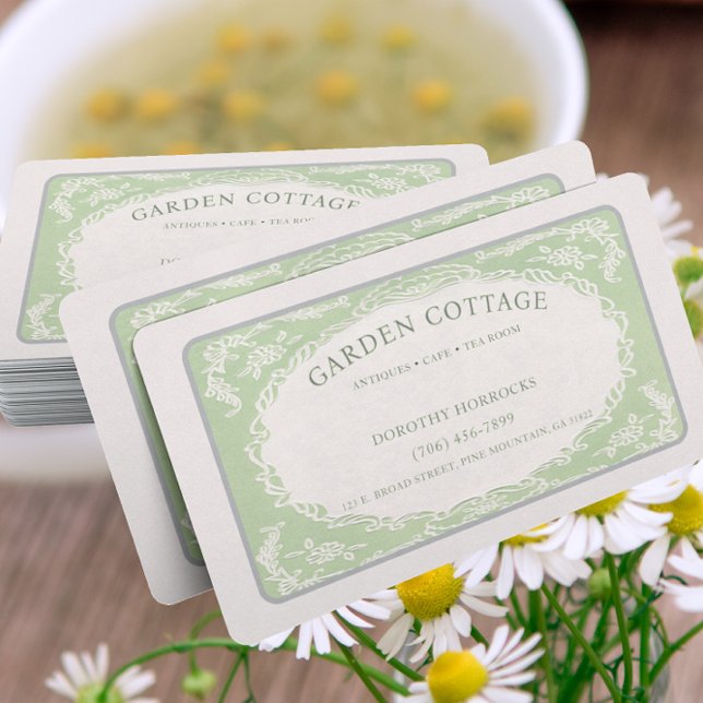 Vintager Retro Eleganter, grün geblümter Rahmen Visitenkarte (Von Creator hochgeladen)
