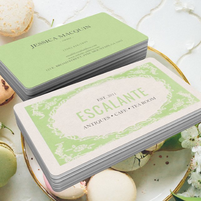 Vintager Retro Eleganter, grün geblümter Rahmen Visitenkarte (Von Creator hochgeladen)