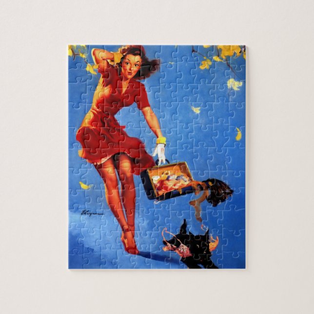 Vintager Retro Fall Zauber Pinup Girl Puzzle (Vertikal)
