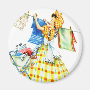 Vintager Retro Frauenkitsch-Wäscherei-Tag Magnet