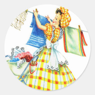 Vintager Retro Frauenkitsch-Wäscherei-Tag Runder Aufkleber