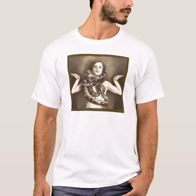 Vintager Retro Frauensideshow-Schlangen-Charmeur T-Shirt (Vorderseite)