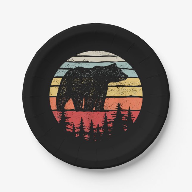 Vintager Retro-Grizzlybär Pappteller (Vorderseite)