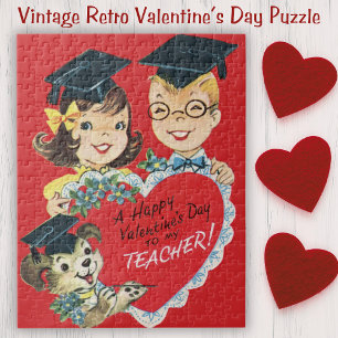 Vintager Retro-Happy Valentine-Tageslehrer Puzzle
