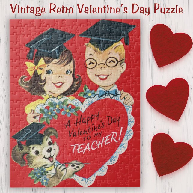 Vintager Retro-Happy Valentine-Tageslehrer Puzzle (Vintage Retro Happy Valentine's Day Teacher Jigsaw Puzzle)