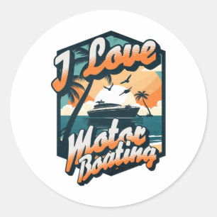 Vintager Retro I Liebe Motorboot Funny Boater Runder Aufkleber