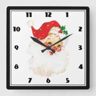 Vintager Retro Jolly Alter Weihnachtsmann Weihnach Quadratische Wanduhr