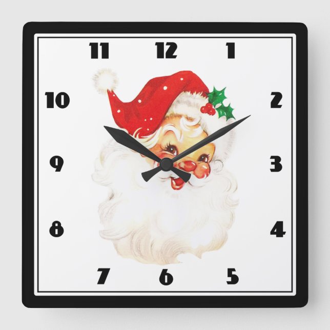 Vintager Retro Jolly Alter Weihnachtsmann Weihnach Quadratische Wanduhr (Vorderseite)