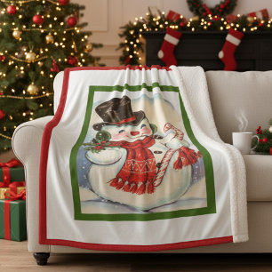 Vintager Retro Jolly Snowman in Top Hat Sherpadecke