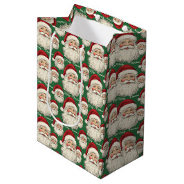 Vintager Retro lächelnd Santa Face Green Mittlere Geschenktüte