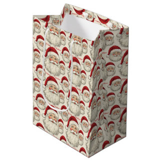 Vintager Retro lächelnd Santa Face Mittlere Geschenktüte