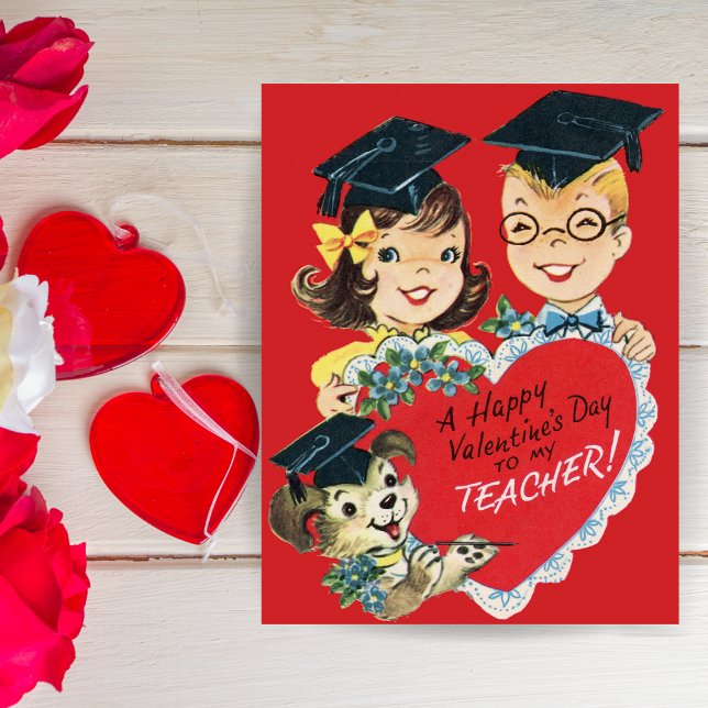 Vintager Retro-Lehrer - individueller Valentinstag Feiertagskarte (Vintage Retro Teacher Custom Valentine's Day Holiday Card. Add a special message and/or your name!
)