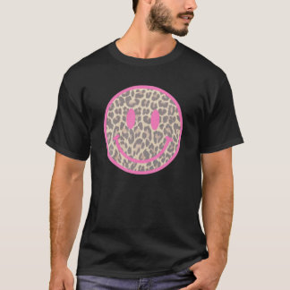Vintager Retro Leopard Print Smiley 80'S 90 T-Shirt