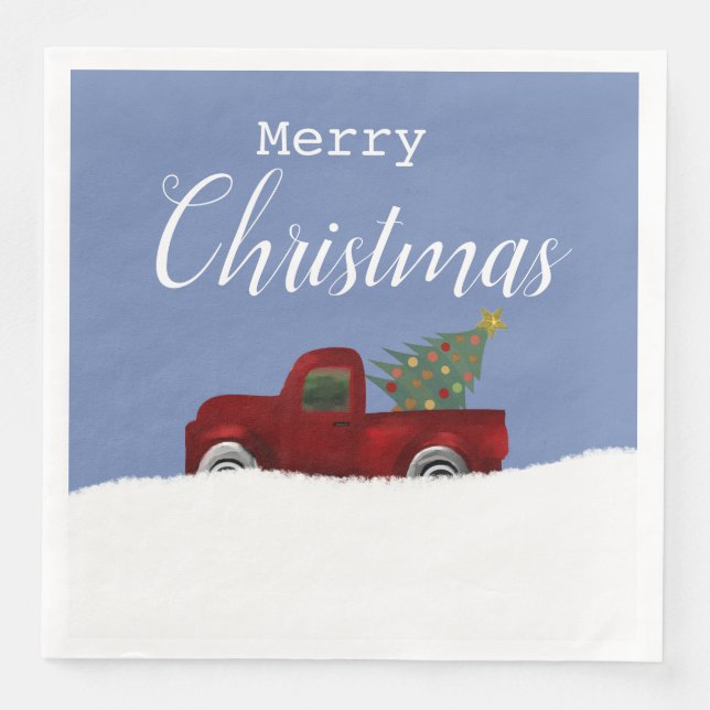 Vintager Retro-LKW mit Weihnachtsbaum Serviette (Vorderseite)