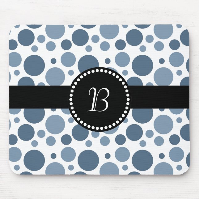Vintager Retro Monogram Blue Polka Dot Mousepad (Vorne)