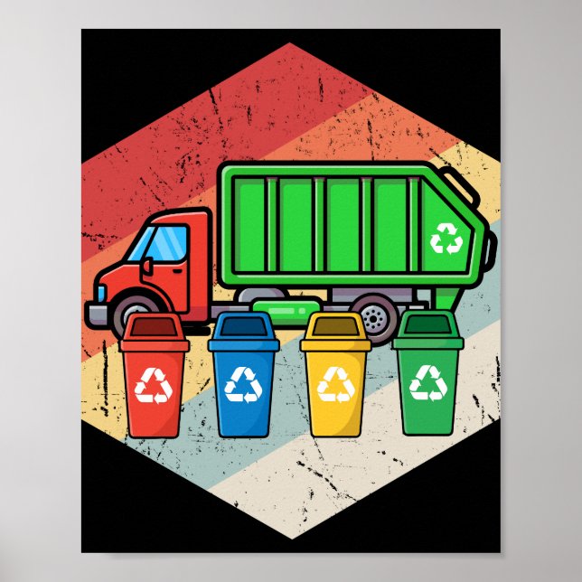 Vintager Retro Recycelnd Müllwagen Kids Garbage Tr Poster (Vorne)