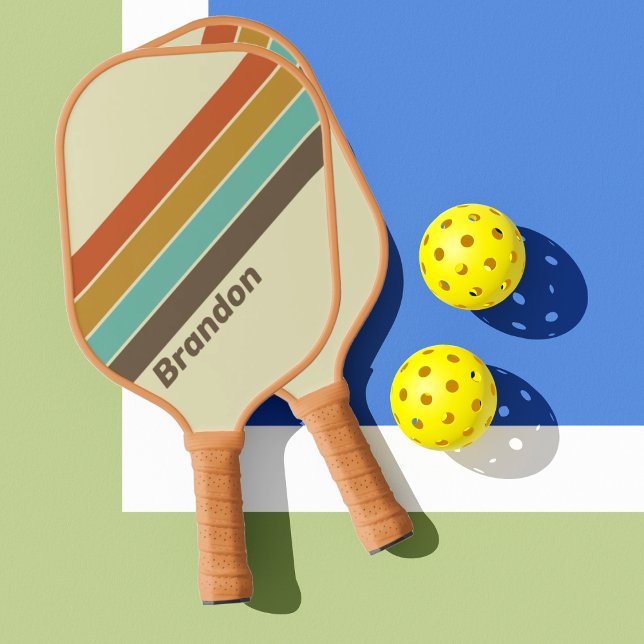 Vintager Retro-Regenbogen mit Name Pickleball Schläger (Von Creator hochgeladen)