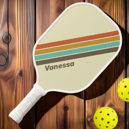 Vintager Retro-Regenbogen Streifen mit Namen Pickleball Schläger