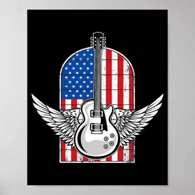 Vintager Retro Rock American Flag Gitarrist Poster (Vorne)