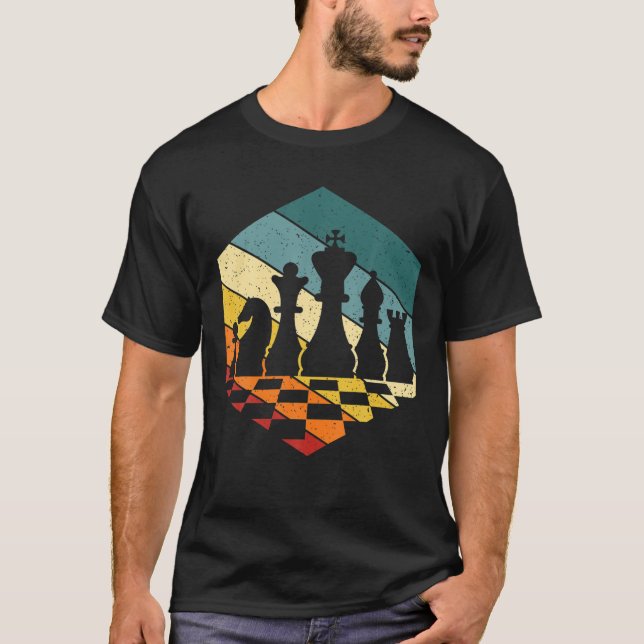 Vintager Retro Schachspieler und Schachboxen T-Shirt (Vorderseite)