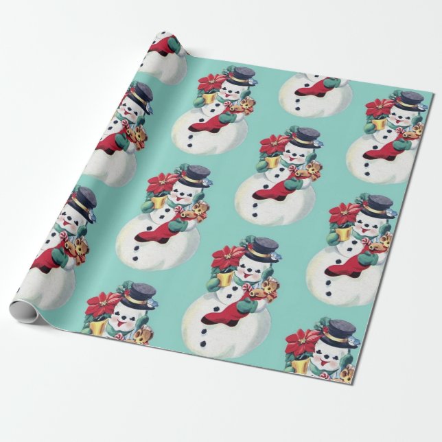 Vintager Retro-Schneemann Geschenkpapier (Ungerollt)