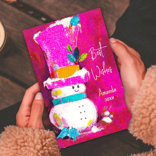 Vintager Retro-Schneemann Rosa Weihnachten