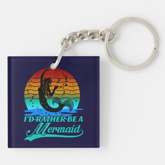 Vintager Retro-Sonnenuntergang eher eine Meerjungf Schlüsselanhänger (Rückseite)