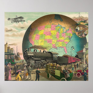 Vintager Retro-Steampunk-World-Globe-Transport Poster