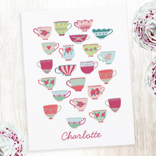 Vintager Retro Teacup Personalisierter Name Postkarte