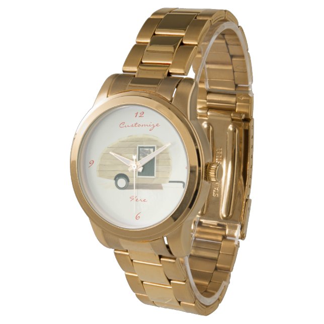 Vintager Retro-Teardrop-Camper Armbanduhr (Schrägansicht)