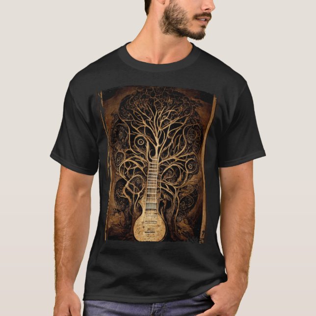 Vintager Retro Tree of Life Guitar T-Shirt (Vorderseite)