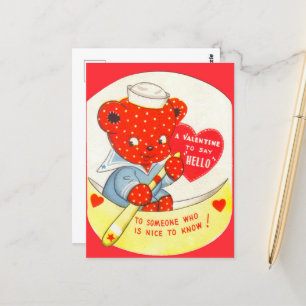 Vintager Retro-Valentinbär Postkarte