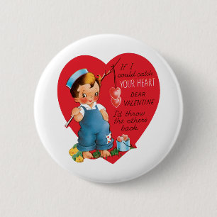 Vintager Retro-Valentinstag, Junge Angelherzen Button
