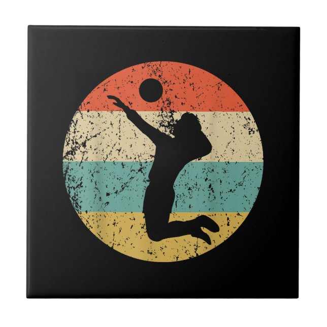 Vintager Retro-Volleyballspieler Fliese (Vorderseite)