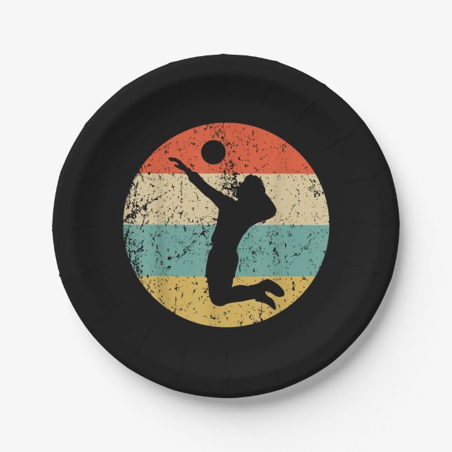 Vintager Retro-Volleyballspieler Pappteller (Vorderseite)