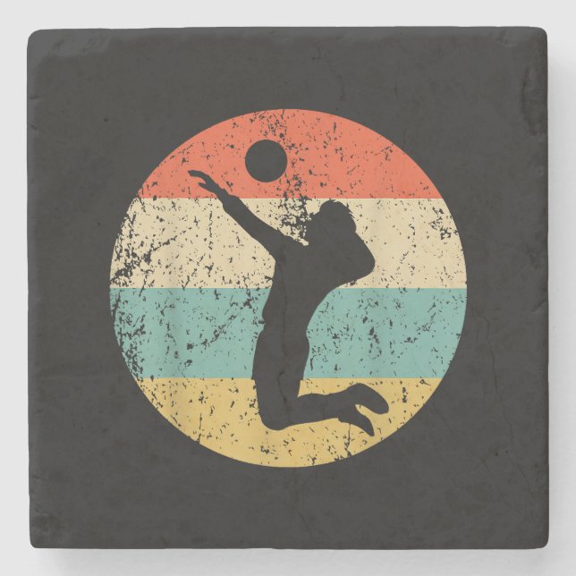 Vintager Retro-Volleyballspieler Steinuntersetzer (Vorderseite)