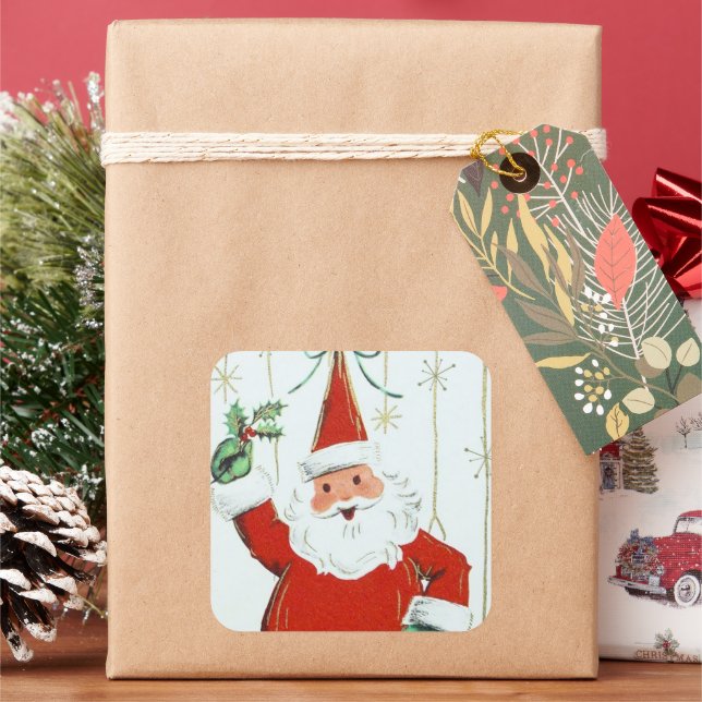 Vintager Retro Weihnachts Weihnachtsfest Weihnacht Quadratischer Aufkleber (Feiertag)