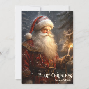 Vintager Retro-Weihnachtsmann mit Kerze im Wald Feiertagskarte