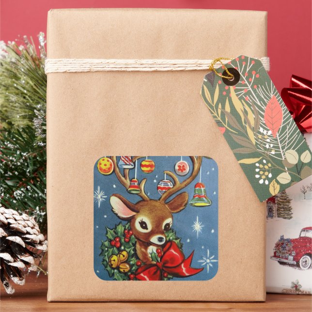 Vintager Retro-Weihnachtsrüber Quadratischer Aufkleber (Feiertag)