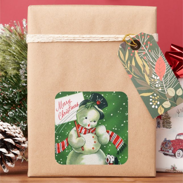 Vintager Retro Weihnachtsschneeaufkleber Quadratischer Aufkleber (Feiertag)
