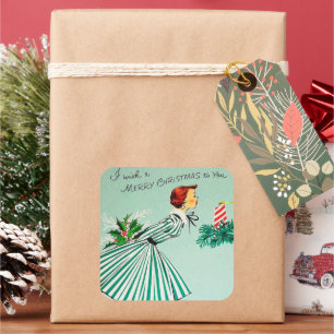 Vintager Retro Weihnachtswunschaufkleber Quadratischer Aufkleber