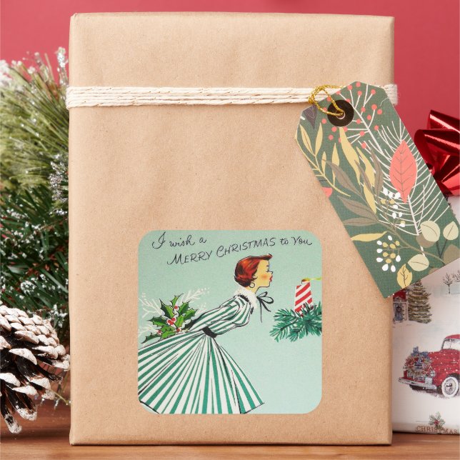 Vintager Retro Weihnachtswunschaufkleber Quadratischer Aufkleber (Feiertag)