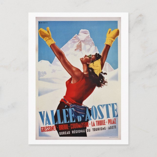 Vintager Retro-Winter Italienische Alpen-Reise Postkarte (Vorderseite)