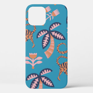 Vintager Retrofarbiger Tiger, Palme, Blume nahtlos Case-Mate iPhone Hülle