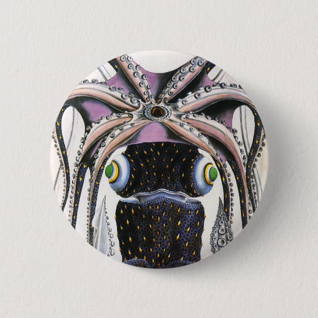 Vintager Riesen-Tintenfisch oder Oktopus, Meeresti Button (Vorderseite)