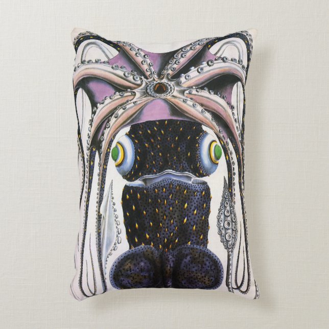 Vintager Riesen-Tintenfisch oder Oktopus, Meeresti Dekokissen (Vorderseite(Vertikal))