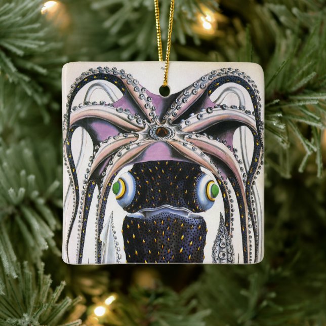 Vintager Riesen-Tintenfisch oder Oktopus, Meeresti Keramikornament (Baum)